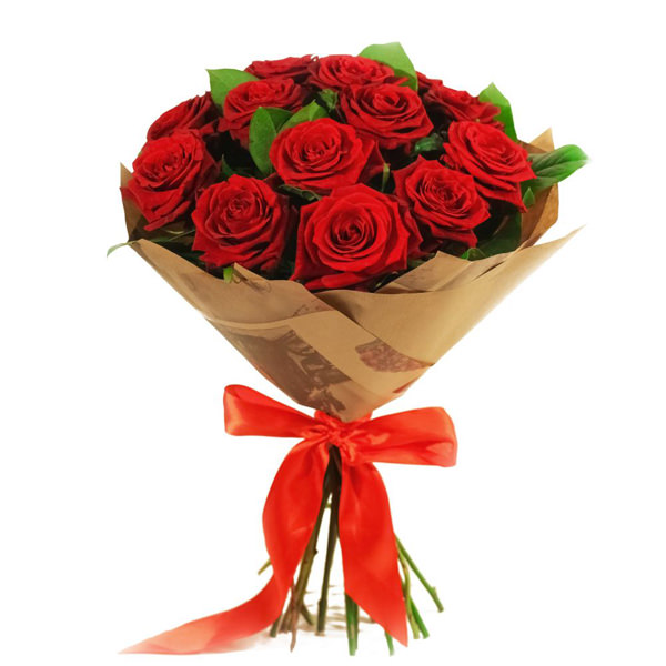 Букет красных роз настолько роскошен сам по себе, что не нуждается в вычурном декоре