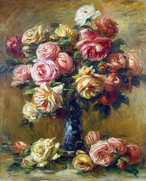 «Розы в вазе» – известная работа, написанная Пьером Огюстом Ренуаром.
