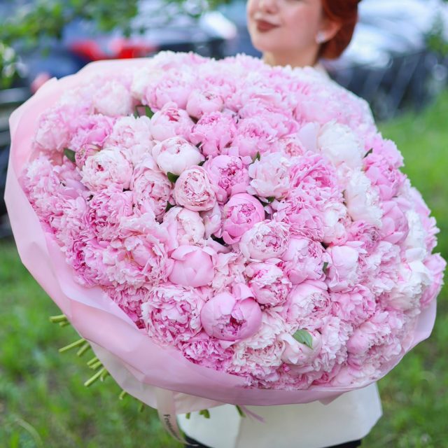 Великолепный букет из 101 розового пиона