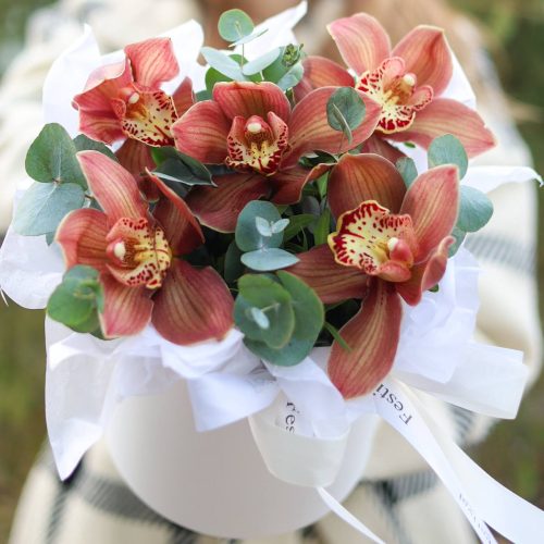 Композиция орхидей и душистого эвкалипта