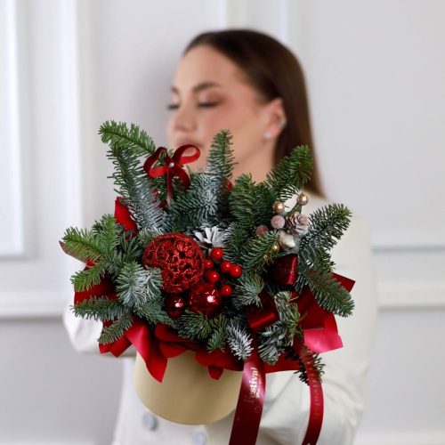 Новогодняя композиция с ёлочными игрушками