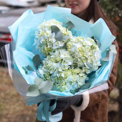 Букет пышных голубых гортензий