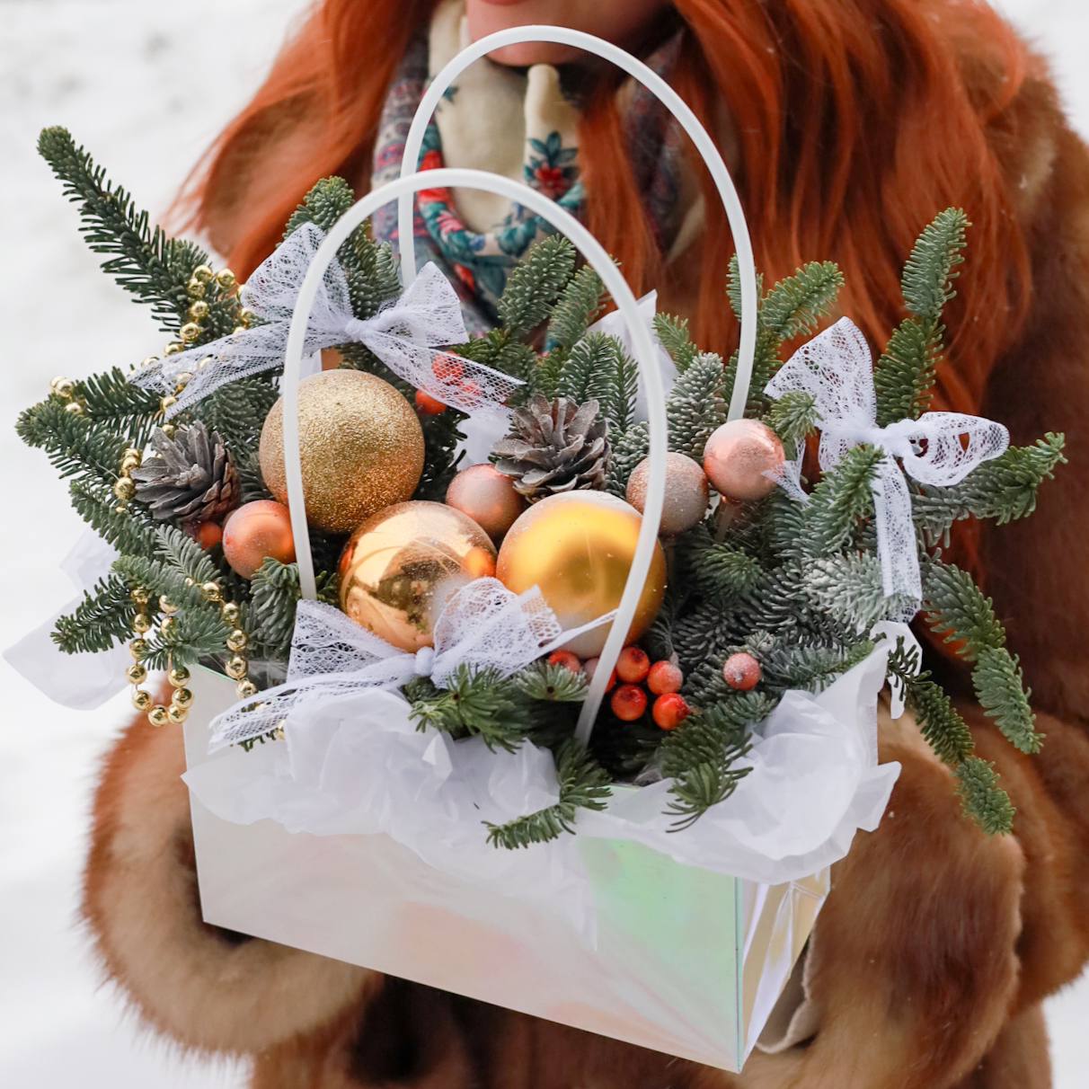 Зимняя композиция в сумочке